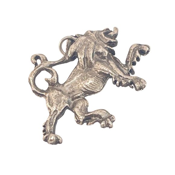 Vintage Silver Lion Pendant Handcrafted Mythical Beast Jewelry Ornate Medieval S - Picture 2 of 6